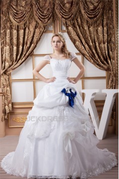 Great Ball Gown Soft Sweetheart Satin Organza Cap Sleeve Wedding Dresses 2030724
