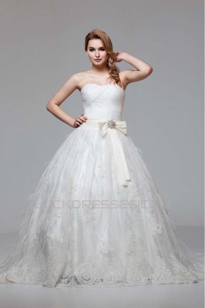 Great Ball Gown Soft Sweetheart Satin Organza Lace Wedding Dresses 2030725