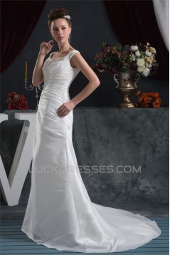 A-Line Great Sleeveless Taffeta Scoop Beaded Wedding Dresses 2030731