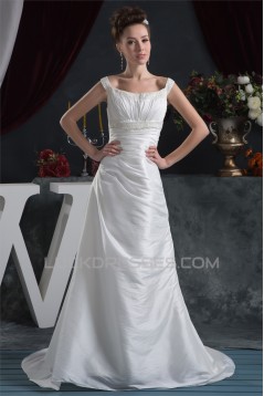 A-Line Great Sleeveless Taffeta Scoop Beaded Wedding Dresses 2030731