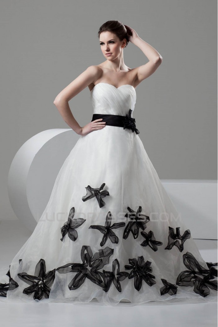 Great Sweetheart Satin Organza A-Line Sleeveless Wedding Dresses 2030735
