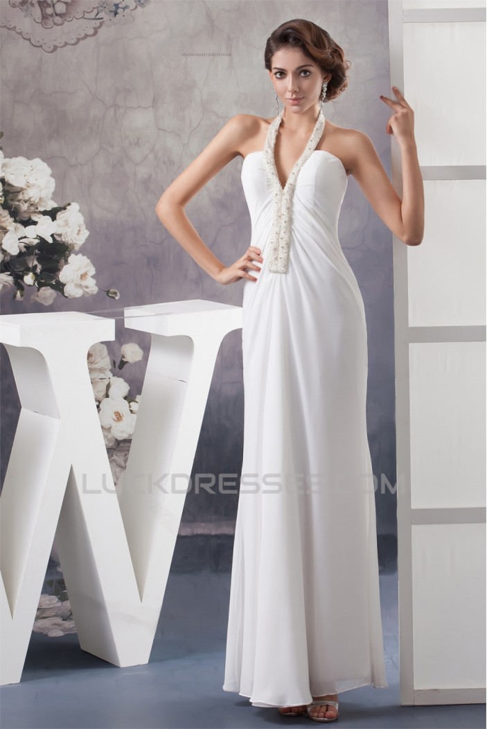 Sheath/Column Halter Beaded Chiffon Wedding Dresses 2030736
