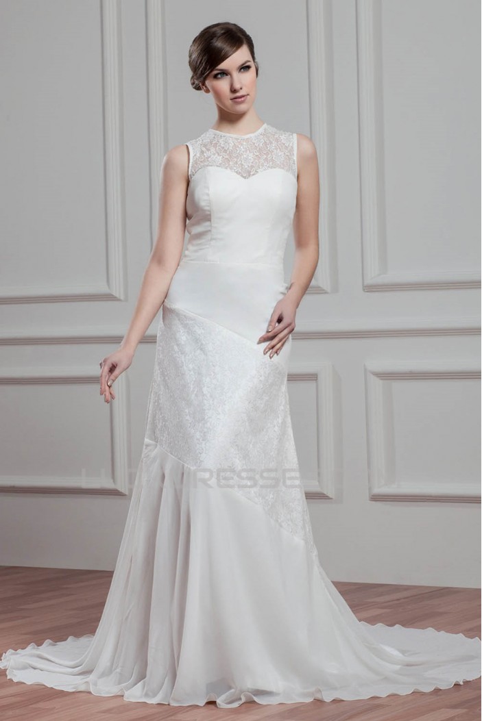 Sheath/Column Sleeveless Lace Chiffon New Arrival Wedding Dresses 2030740
