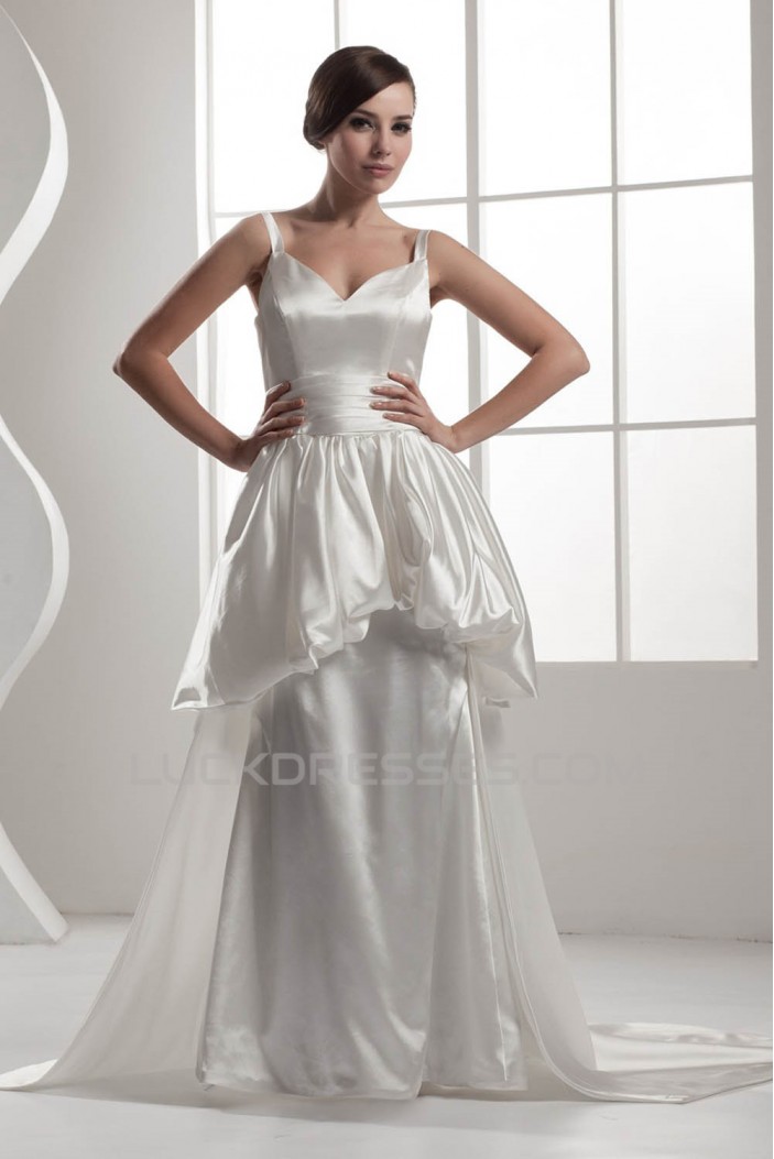 A-Line Spaghetti Strap V-Neck Satin Sweet Wedding Dresses 2030743