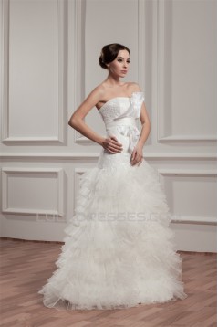 A-Line Satin Taffeta Lace Sleeveless Sweet Wedding Dresses 2030747