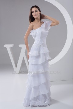 Elegant Sheath/Column One-Shoulder Floor-Length Wedding Dresses 2030749