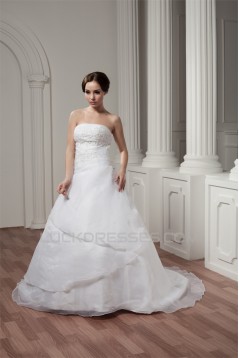 Hot Sale Strapless Sleeveless Satin A-Line Sweet Wedding Dresses 2030752