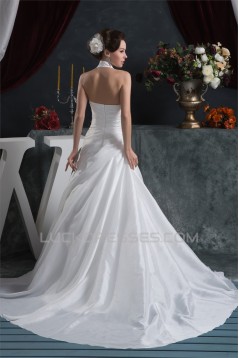Latest Design Satin Taffeta A-Line Sleeveless Halter Sweet Wedding Dresses 2030760