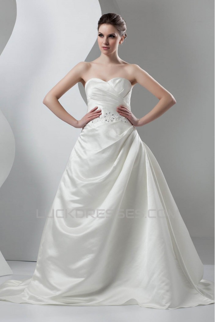 New Arrival Sleeveless Satin Sweetheart A-Line Beaded Wedding Dresses 2030782