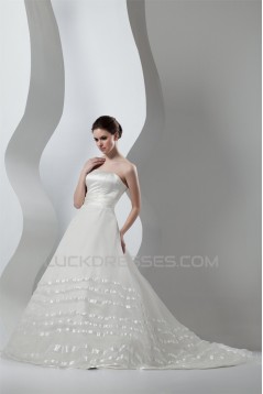 New Arrival Sleeveless Strapless A-Line Satin Organza Wedding Dresses 2030783