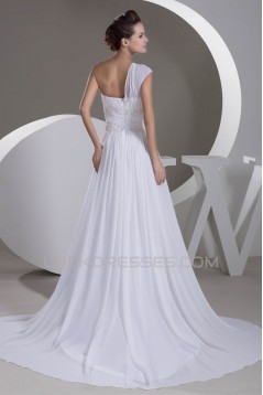 New Design A-Line One-Shoulder Sleeveless Chiffon Beaded Lace Wedding Dresses 2030785