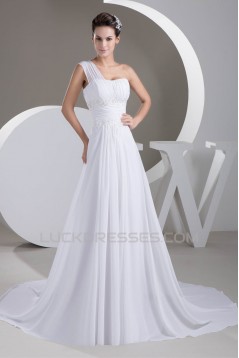 New Design A-Line One-Shoulder Sleeveless Chiffon Beaded Lace Wedding Dresses 2030785