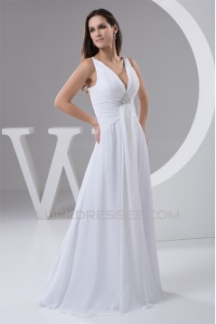 New Design A-Line Sleeveless Chiffon V-Neck Beaded Floor-Length Wedding Dresses 2030787
