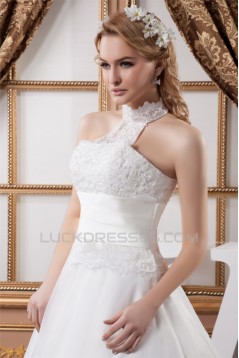 New Design Halter Satin Lace A-Line Sleeveless Wedding Dresses 2030790
