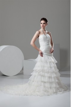 New Design Halter Satin Organza A-Line Sleeveless Beaded Wedding Dresses 2030791
