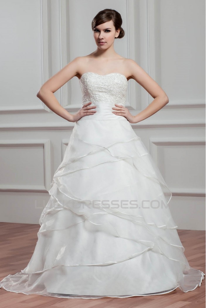 New Design Satin Organza Sweetheart A-Line Sleeveless Wedding Dresses 2030793