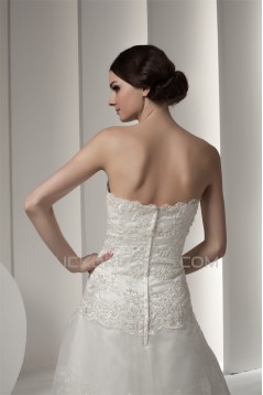 New Design Strapless Satin A-Line Sleeveless Sweet Lace Wedding Dresses 2030798