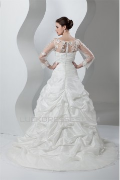 New Style A-Line Long Sleeve Lace Taffeta Sheer Sweet Wedding Dresses 2030801