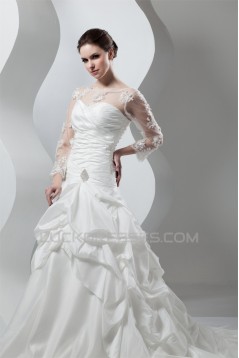 New Style A-Line Long Sleeve Lace Taffeta Sheer Sweet Wedding Dresses 2030801