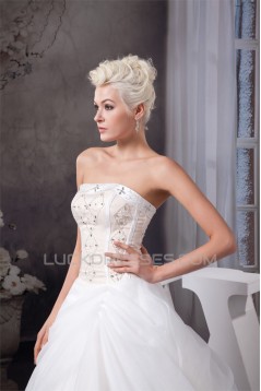 New Style Satin Strapless Sleeveless A-Line Beaded Wedding Dresses 2030805