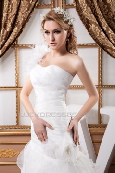 A-Line One-Shoulder Satin Organza Sleeveless Best Wedding Dresses 2030808