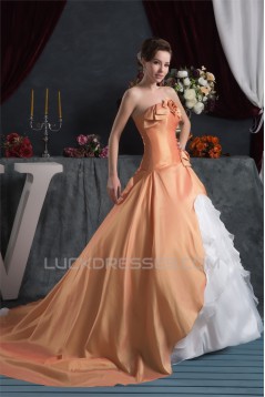 Ruffles Sleeveless Satin Taffeta Strapless Sweet Wedding Dresses 2030828