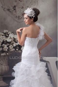 A-Line Asymmetrical Sleeveless One-Shoulder Beading Wedding Dresses 2030829