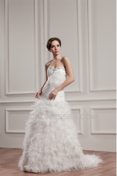 Satin Fine Netting A-Line Sleeveless Sweetheart Wedding Dresses 2030835