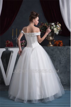 Ball Gown Satin Fine Netting Beading Floor-Length Beaded Wedding Dresses 2030837