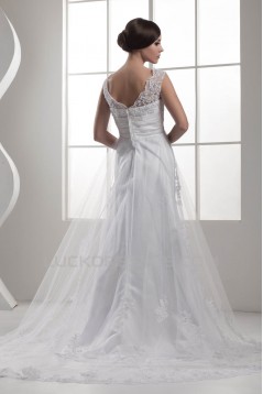 A-Line Satin Fine Netting Beaded Lace Sleeveless Straps Wedding Dresses 2030841