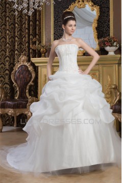 Satin Fine Netting Strapless Ball Gown Sleeveless Wedding Dresses 2030842