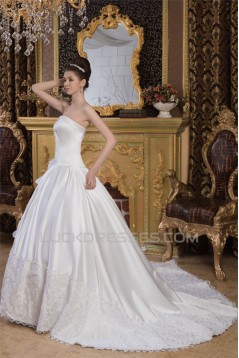 Satin Lace A-Line Strapless Sleeveless Most Beautiful Wedding Dresses 2030849