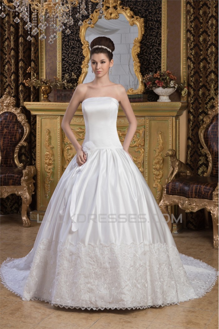 Satin Lace A-Line Strapless Sleeveless Most Beautiful Wedding Dresses 2030849