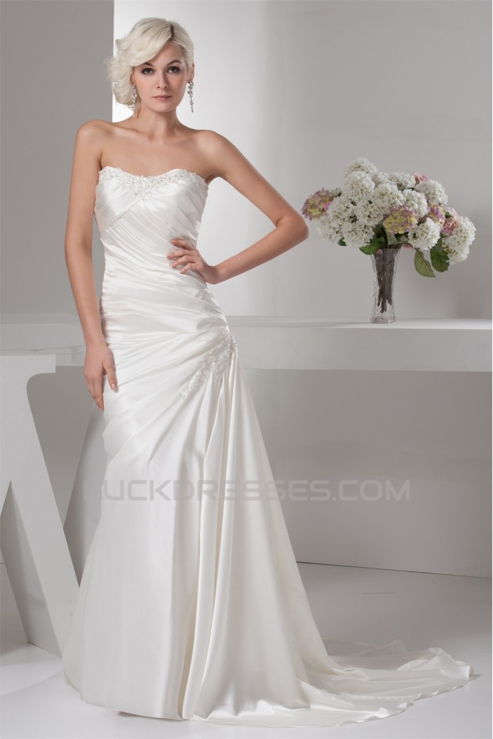 Sheath/Column Satin Lace Fine Netting Soft Wedding Dresses 2030850