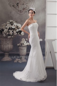 Satin Lace Strapless Mermaid/Trumpet Sleeveless Wedding Dresses 2030854