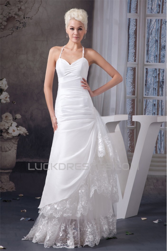 Satin Lace Taffeta Halter Sleeveless Wedding Dresses 2030857