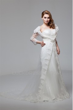 Satin Organza 3/4 Length Sleeve Sweetheart Embellished Wedding Dresses 2030860
