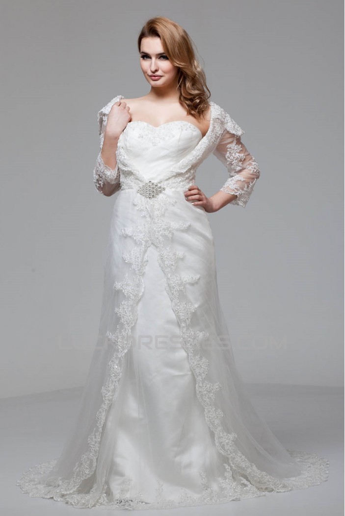 Satin Organza 3/4 Length Sleeve Sweetheart Embellished Wedding Dresses 2030860