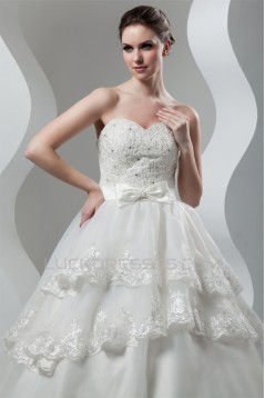 Satin Organza Sweetheart Ball Gown Sleeveless Beaded Lace Wedding Dresses 2030870
