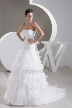 Satin Soft Strapless A-Line Sleeveless Wedding Dresses 2030877