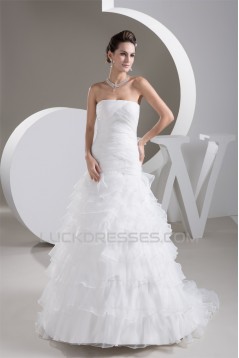 Satin Soft Strapless A-Line Sleeveless Wedding Dresses 2030877