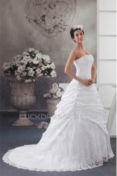 A-Line Soft Satin Taffeta Sleeveless Beaded Lace Wedding Dresses 2030882