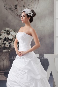 A-Line Soft Satin Taffeta Sleeveless Beaded Lace Wedding Dresses 2030882