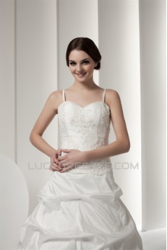 Satin Taffeta Sleeveless Spaghetti Straps Lace Wedding Dresses 2030890