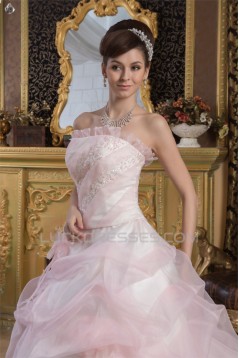 Satin Tulle A-Line Strapless Sleeveless New Arrival Wedding Dresses 2030897