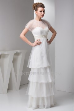 Sheath/Column Satin Fine Netting Sleeveless Beaded Floor-Length Wedding Dresses 2030899