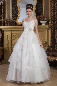 A-Line Spaghetti Straps Beaded Lace Floor-Length Wedding Dresses 2030909