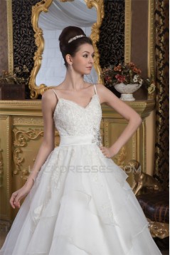 A-Line Spaghetti Straps Beaded Lace Floor-Length Wedding Dresses 2030909
