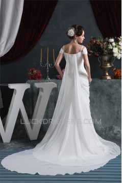Sheath/Column Chiffon Off-the-Shoulder Wedding Dresses 2030921