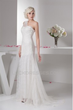 A-Line Sleeveless One-Shoulder Lace Wedding Dresses 2030930